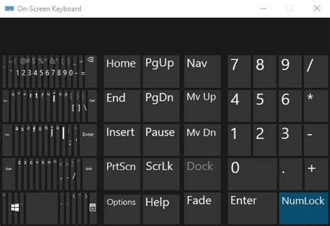 Использование numpad на экранной клавиатуре
