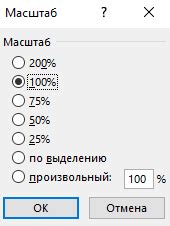 Установка масштаба чертежа в Excel
